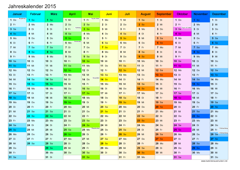 Kalender 2015 zum Ausdrucken
